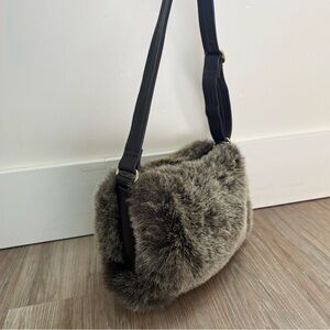 Banana Republic Faux Fur Shoulder Bag Leather Strap Brown Winter purse handbag